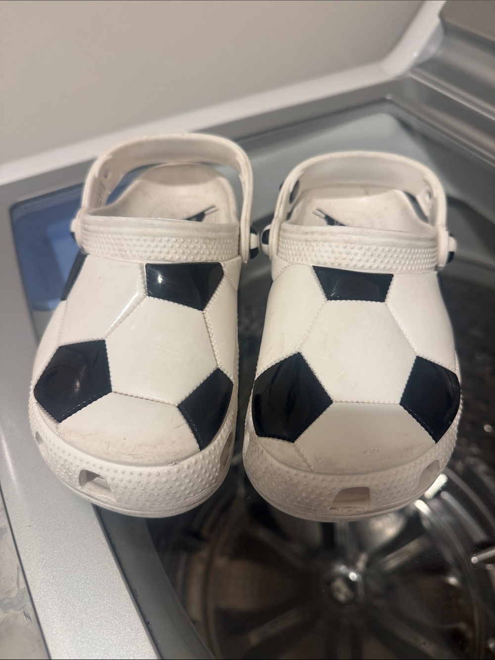 CROCS Kids Soccer-Pattern Clogs in White and Black